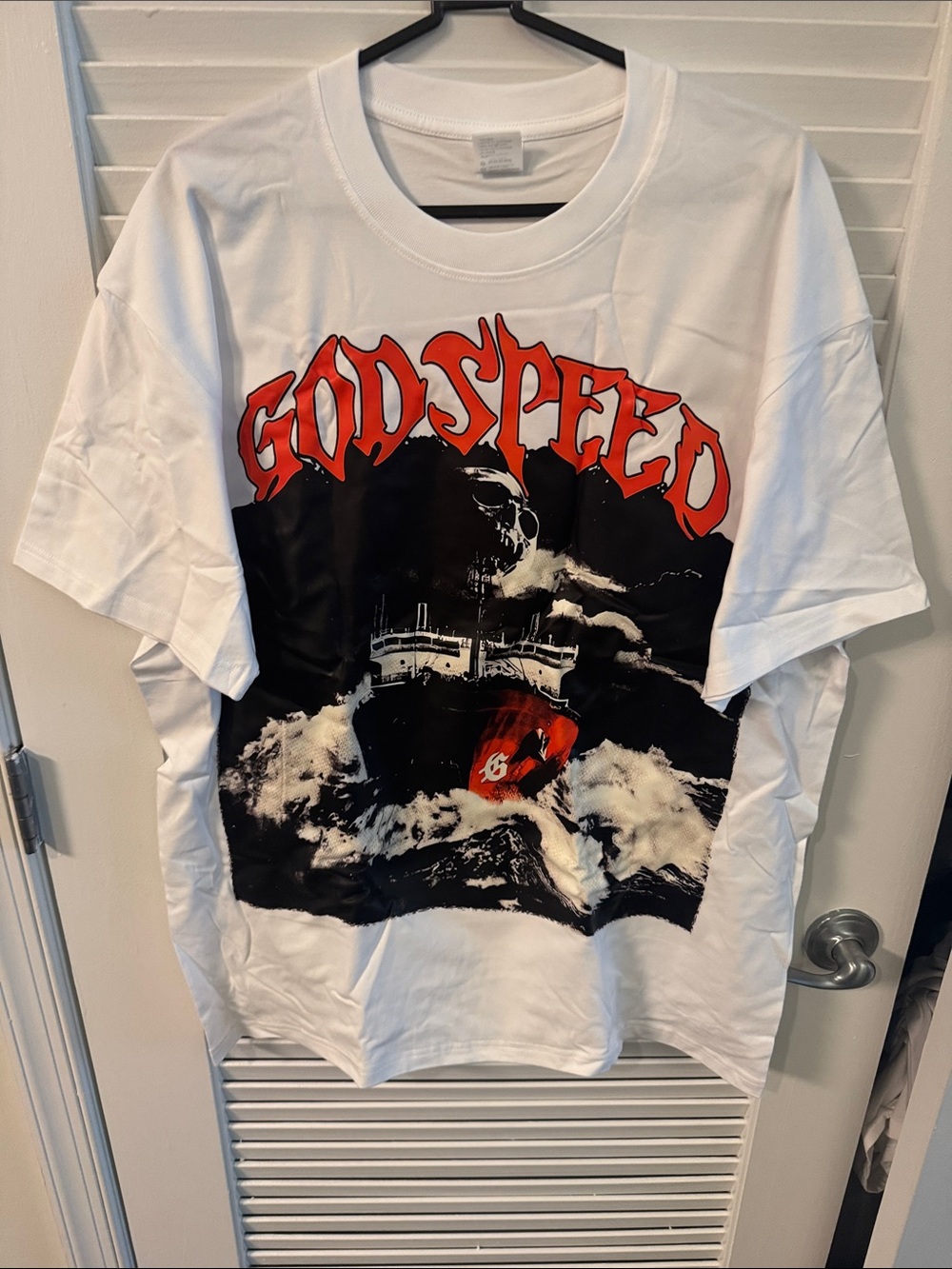 New! “Godspeed” Graphic Short Sleeve Tee - White with Red/Black Print